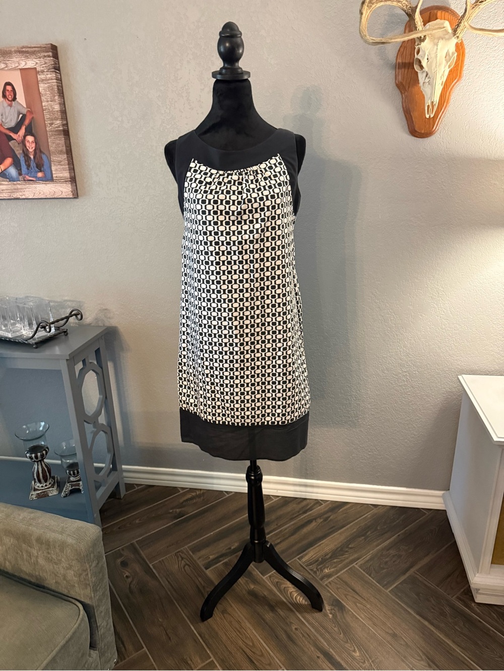 Tiana B. Black and White Geometric Shift Mini Dress